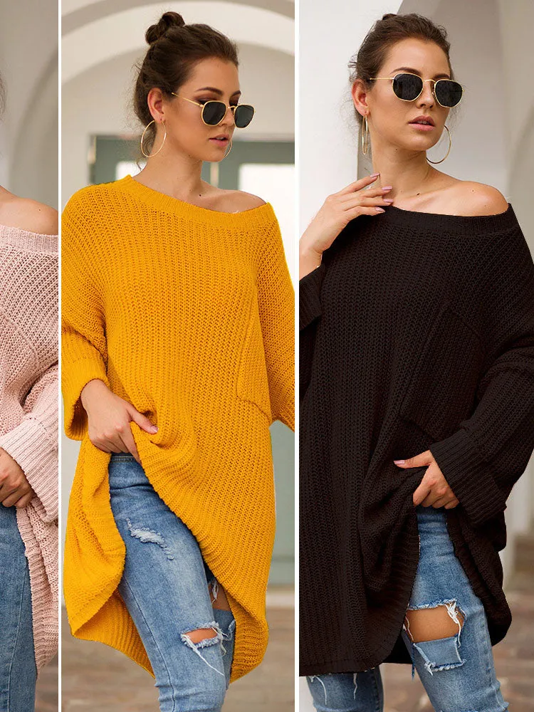 Autumn and Winter Sweater Three-color Long Lazy Wind Knit Sweater