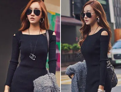 Autumn Winter Women Sweater Knitted Dress Long Sleeve Bodycon Stretch Woman Solid Casual Party Lady Dresses CL1114