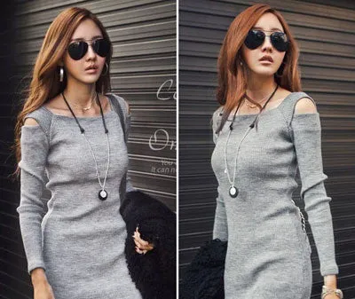 Autumn Winter Women Sweater Knitted Dress Long Sleeve Bodycon Stretch Woman Solid Casual Party Lady Dresses CL1114