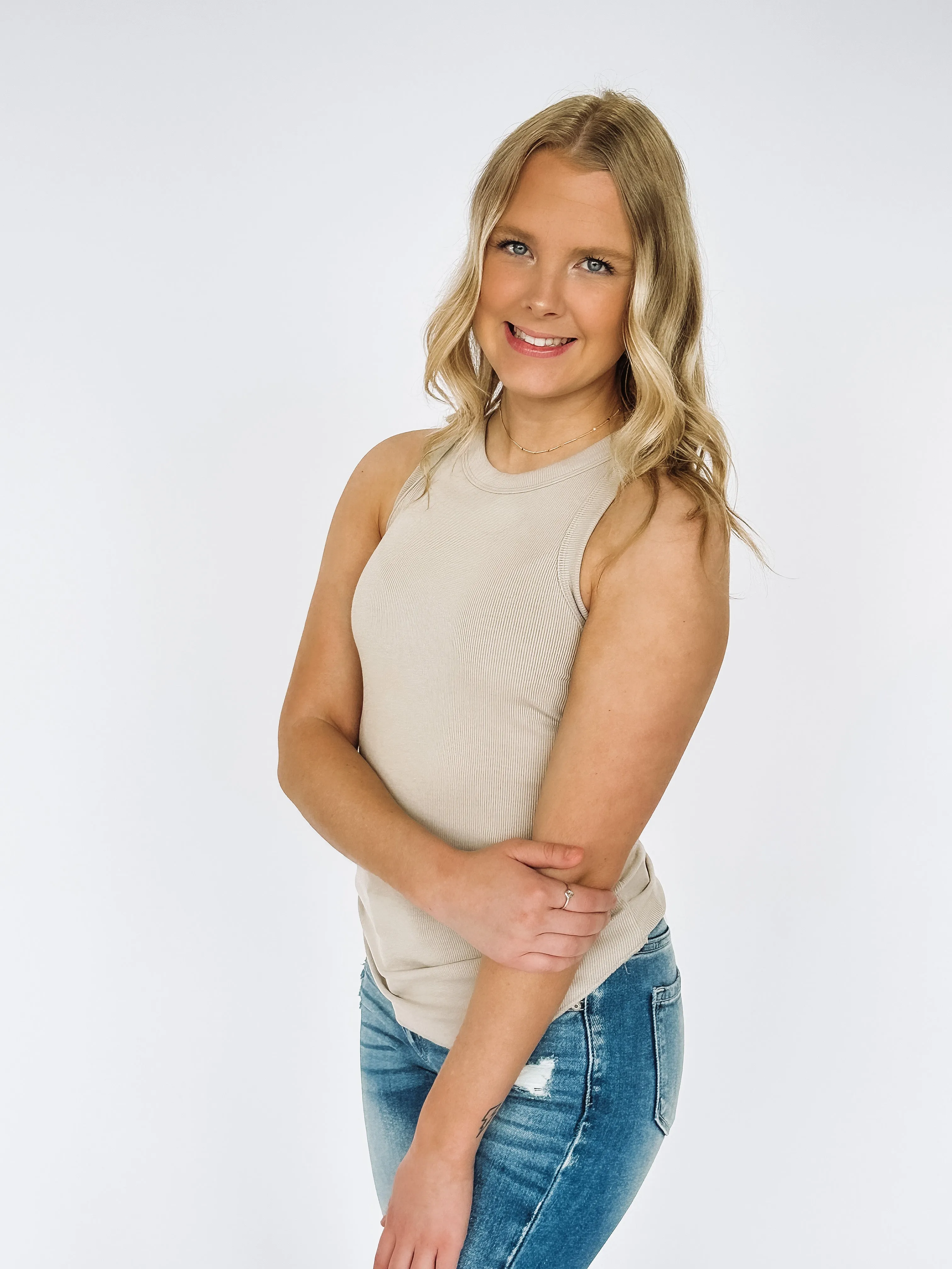 Ava Crew Neck Ribbed Tank Top