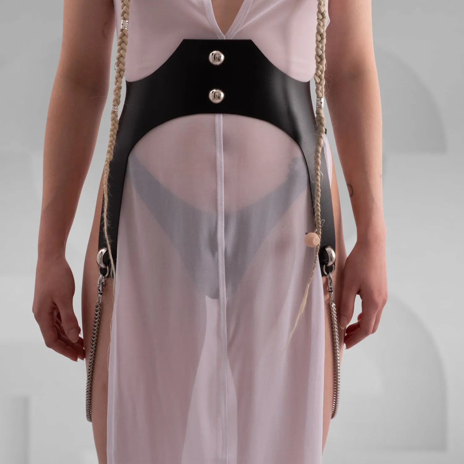 Avantgarde Leather Belt with Chains