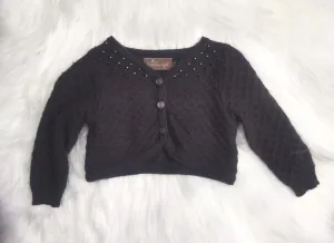 BABY GIRL SIZE 6 MONTHS - JEAN BOURGET, Designer Fashion - Dark Grey, Soft Knit Shrug Sweater EUC B32