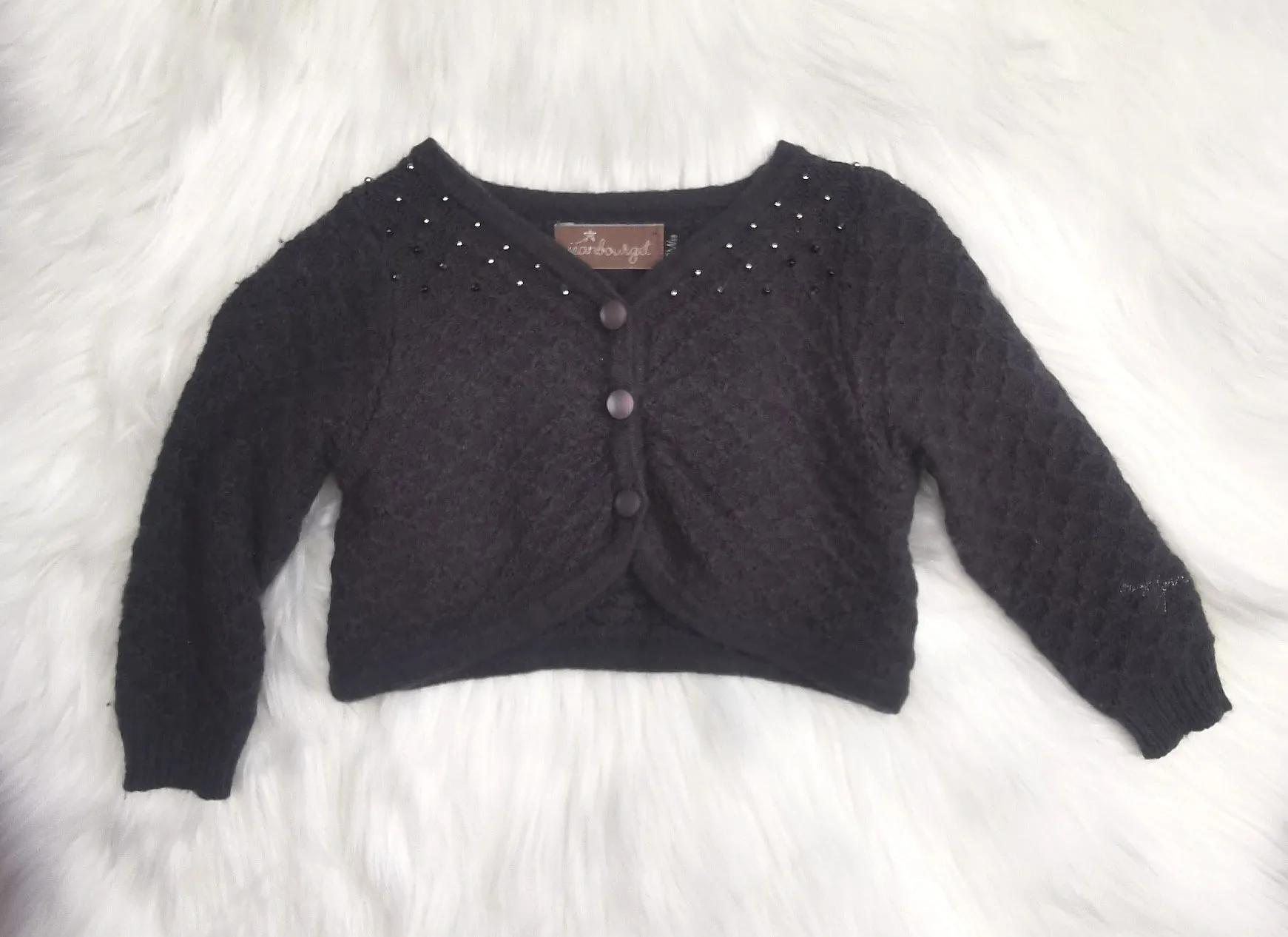 BABY GIRL SIZE 6 MONTHS - JEAN BOURGET, Designer Fashion - Dark Grey, Soft Knit Shrug Sweater EUC B32