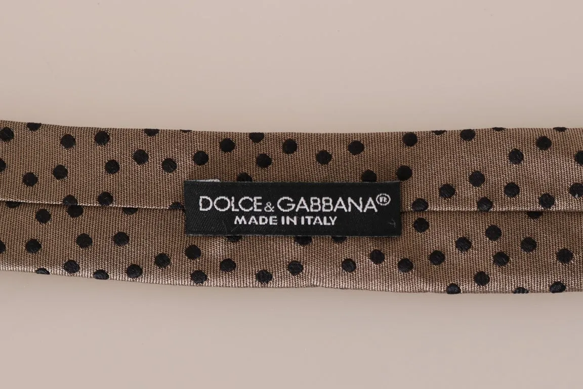Beige Silk Black Polka Dot Print Slim Tie