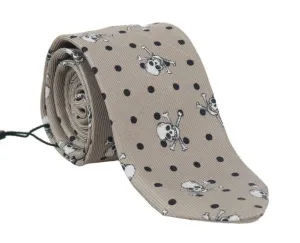 Beige Silk Skull Print Classic Tie
