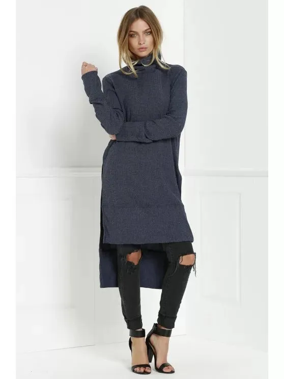 BerryBetty - Gorgeous Solid Color Turtle Collar Sweater Dress