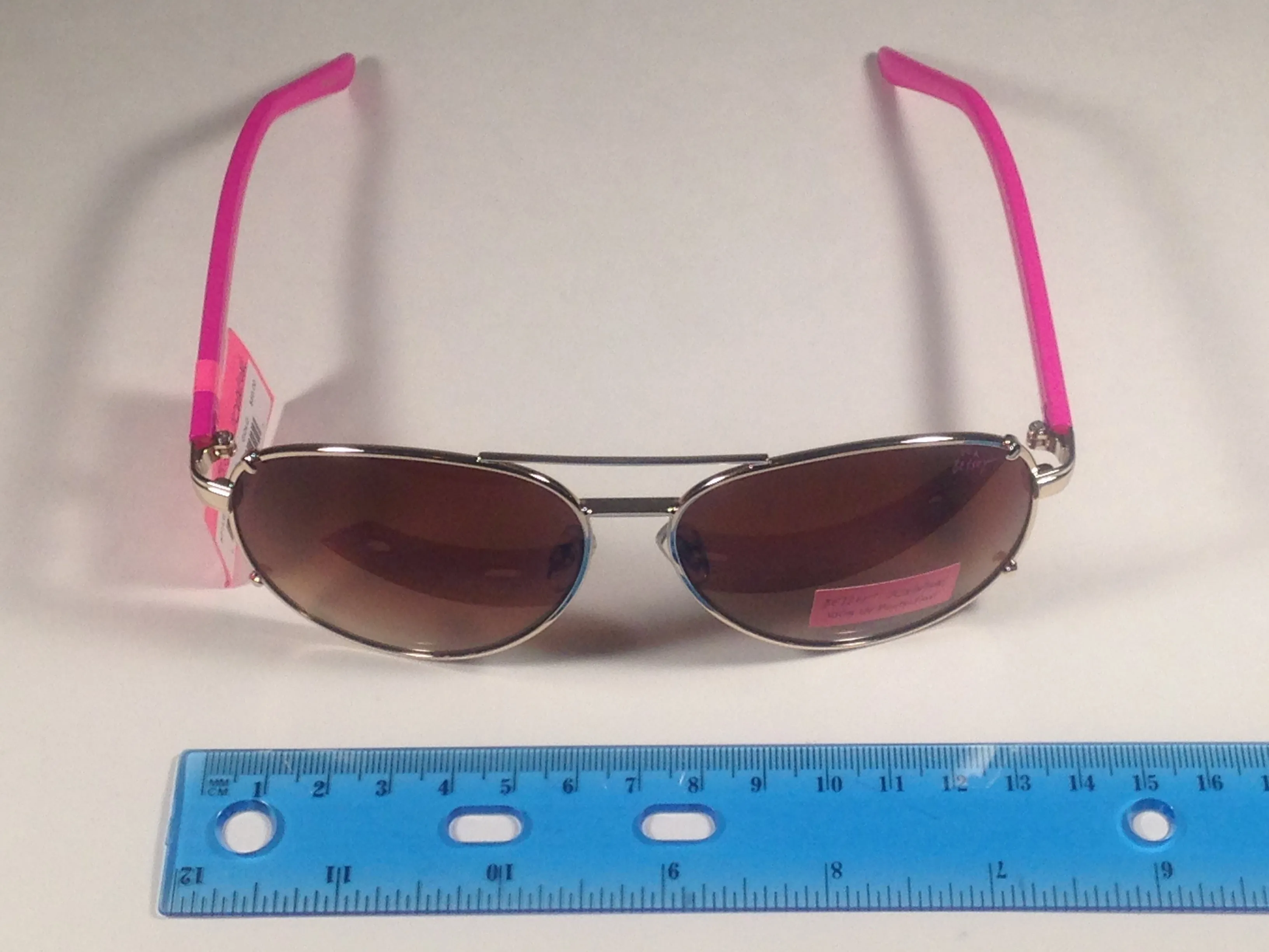 Betsey Johnson Aviator Sunglasses Gold And Pink Frame Brown Gradient Lens
