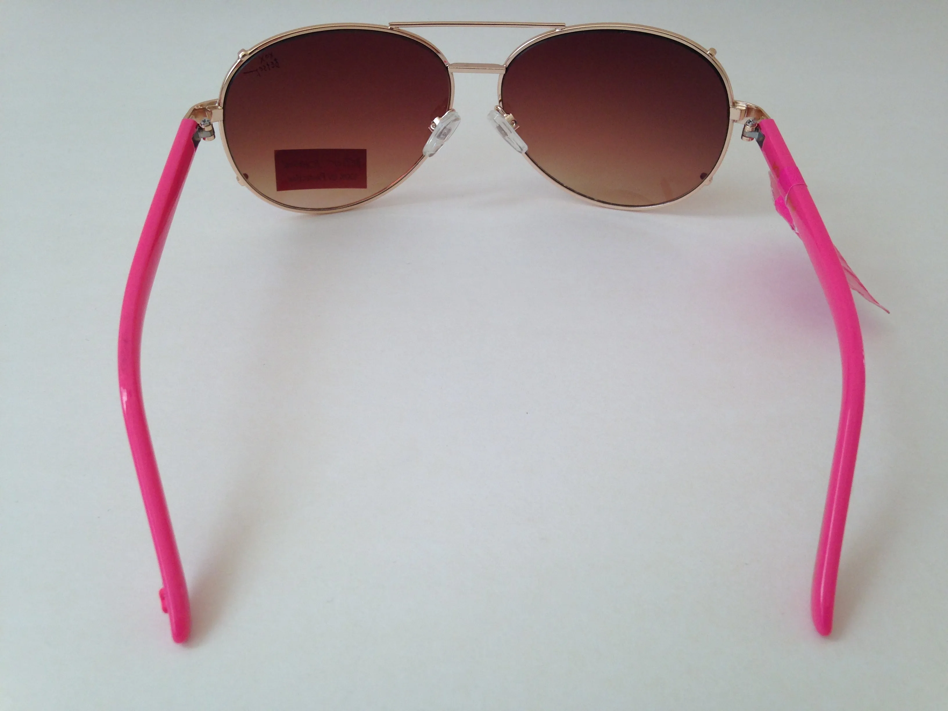 Betsey Johnson Aviator Sunglasses Gold And Pink Frame Brown Gradient Lens