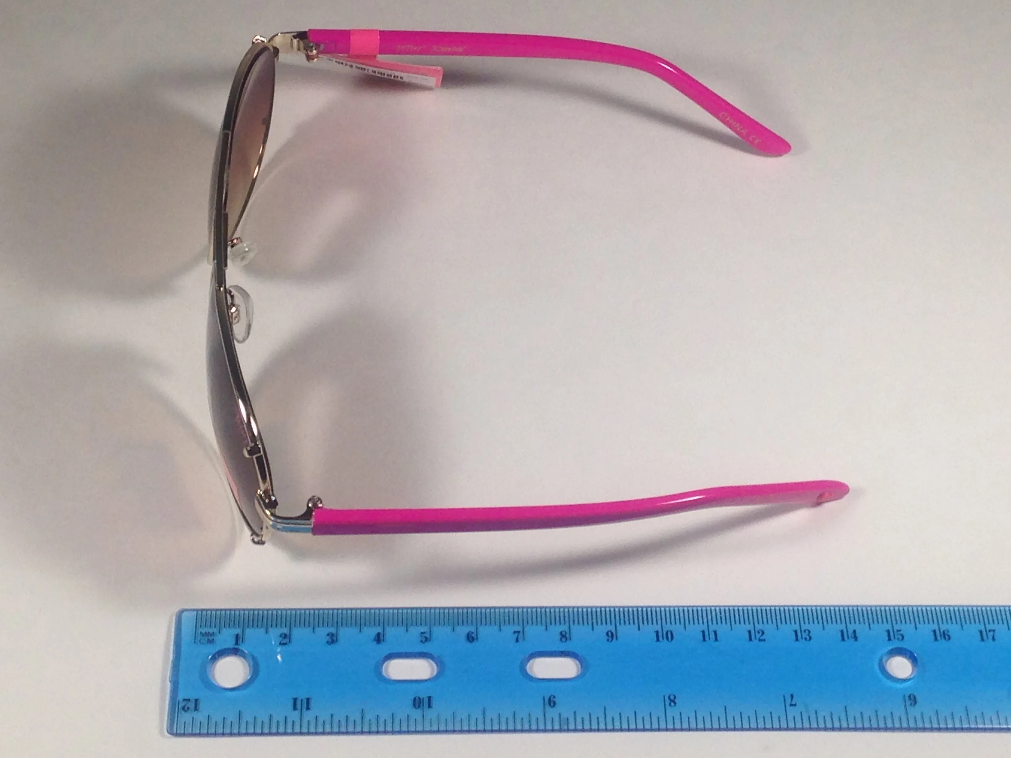 Betsey Johnson Aviator Sunglasses Gold And Pink Frame Brown Gradient Lens