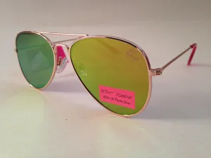 Betsey Johnson Flat Aviator Sunglasses Yellow Green Coral Flash Gold Pink 54