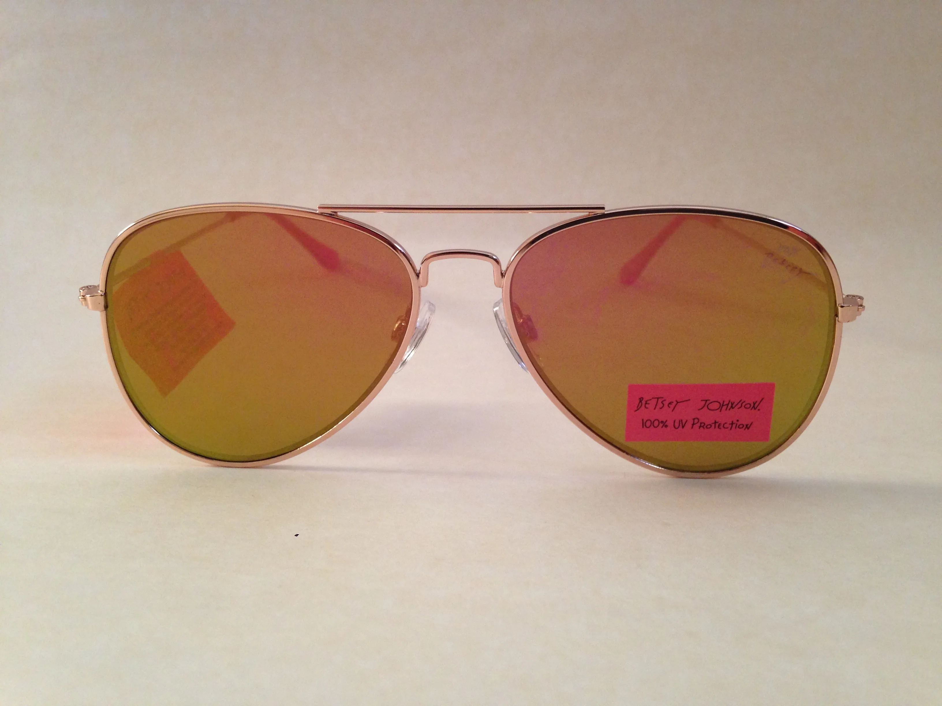 Betsey Johnson Flat Aviator Sunglasses Yellow Green Coral Flash Gold Pink 54