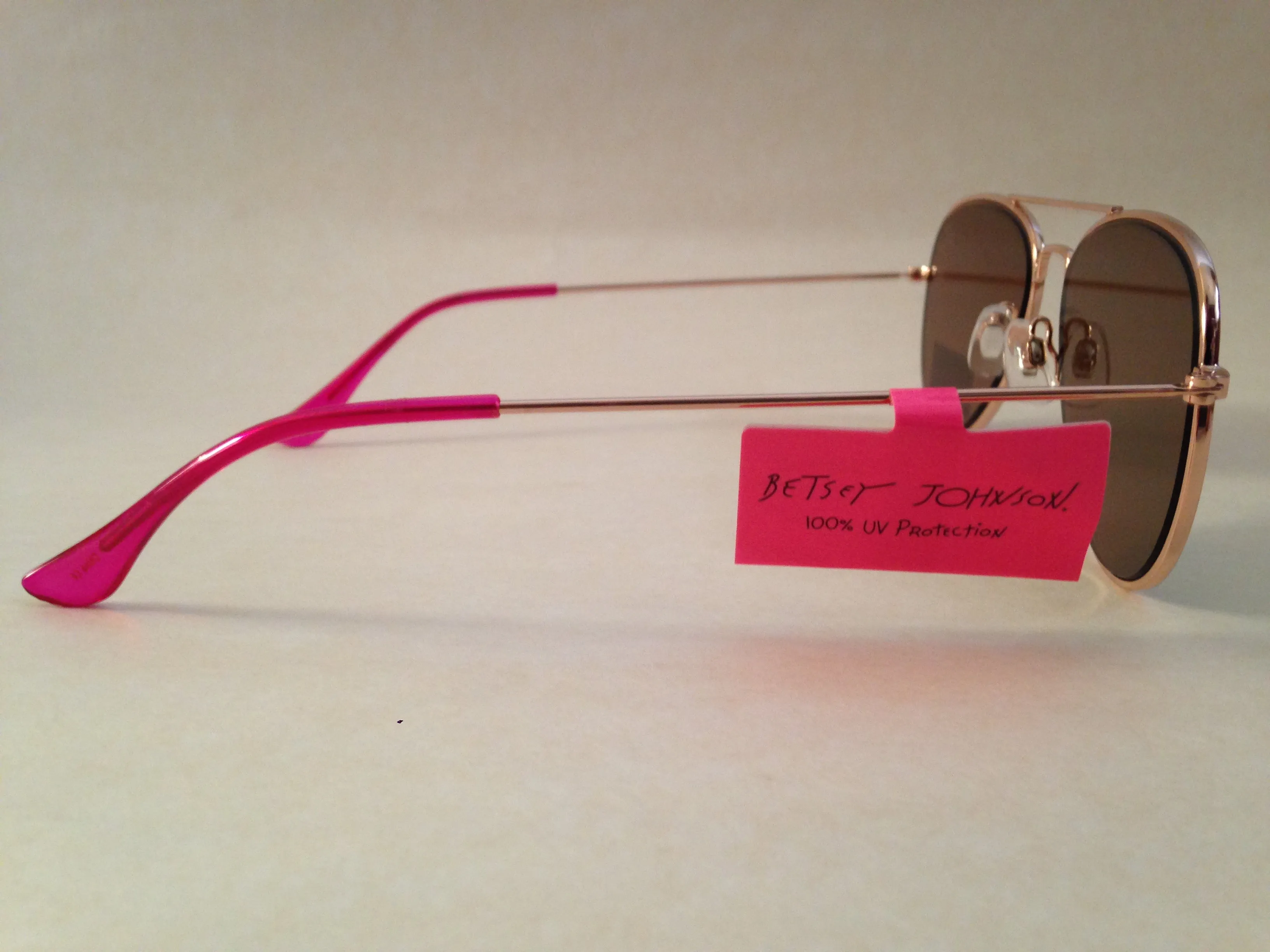 Betsey Johnson Flat Aviator Sunglasses Yellow Green Coral Flash Gold Pink 54