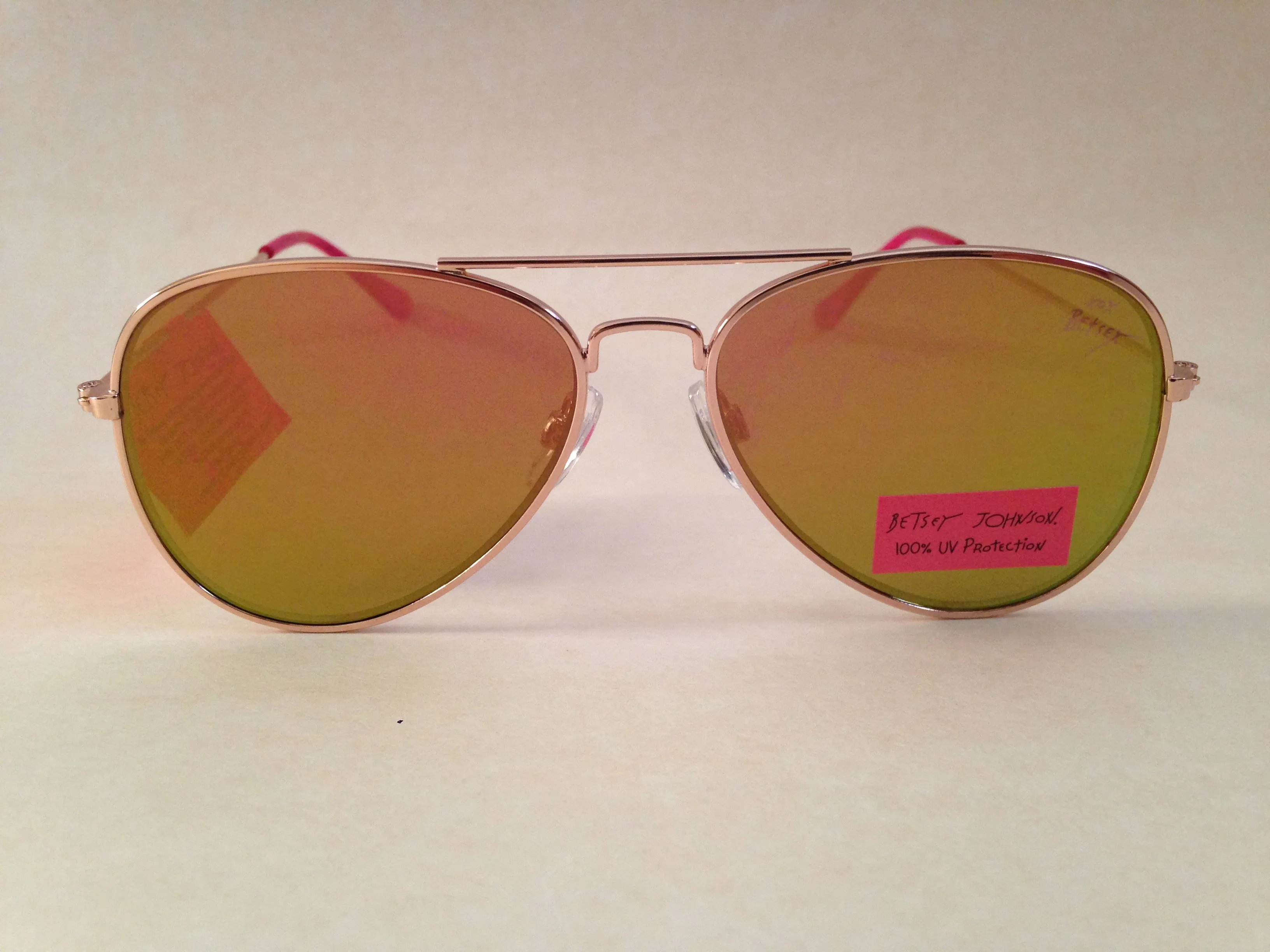 Betsey Johnson Flat Aviator Sunglasses Yellow Green Coral Flash Gold Pink 54