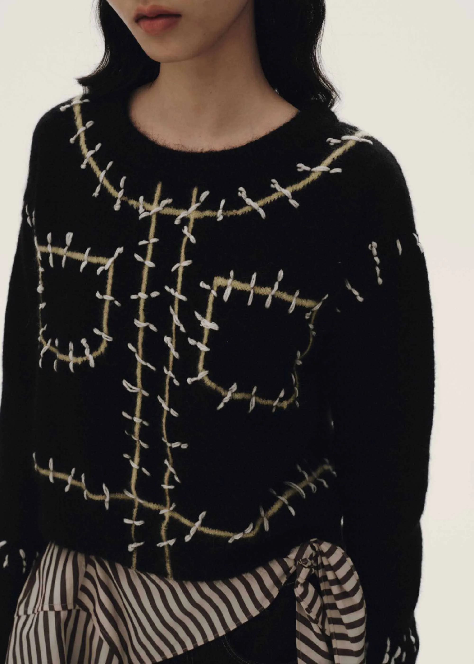 Black Embroidered Faux Sweater