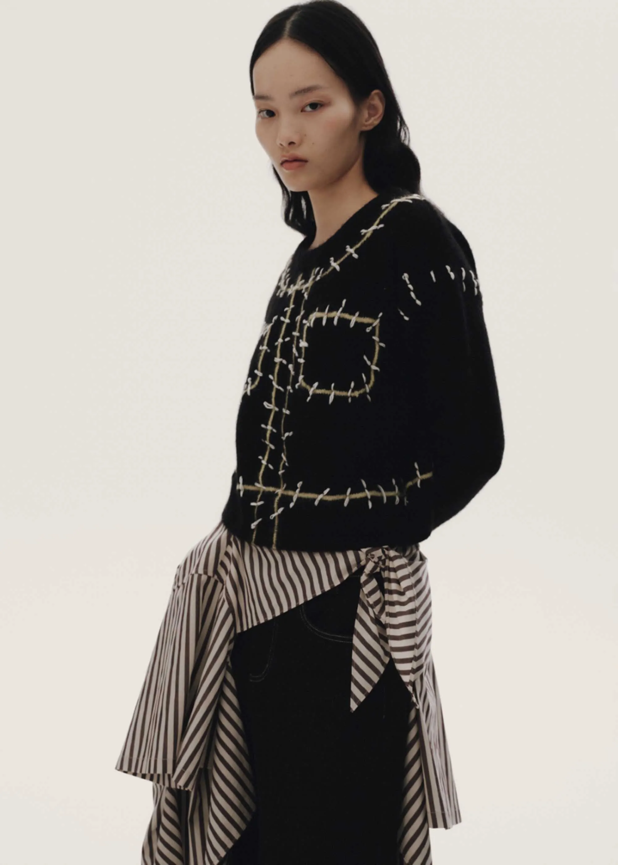 Black Embroidered Faux Sweater