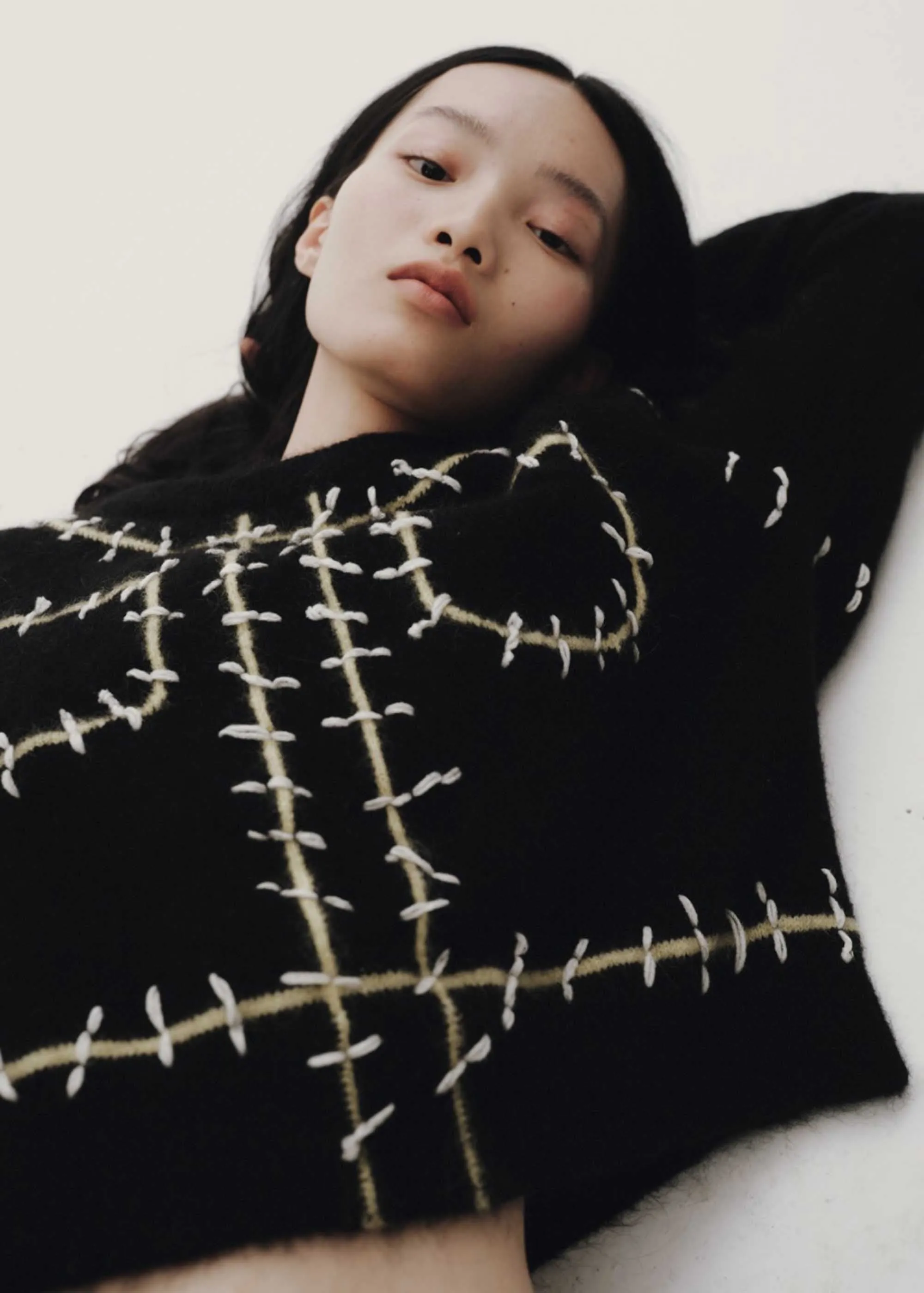 Black Embroidered Faux Sweater