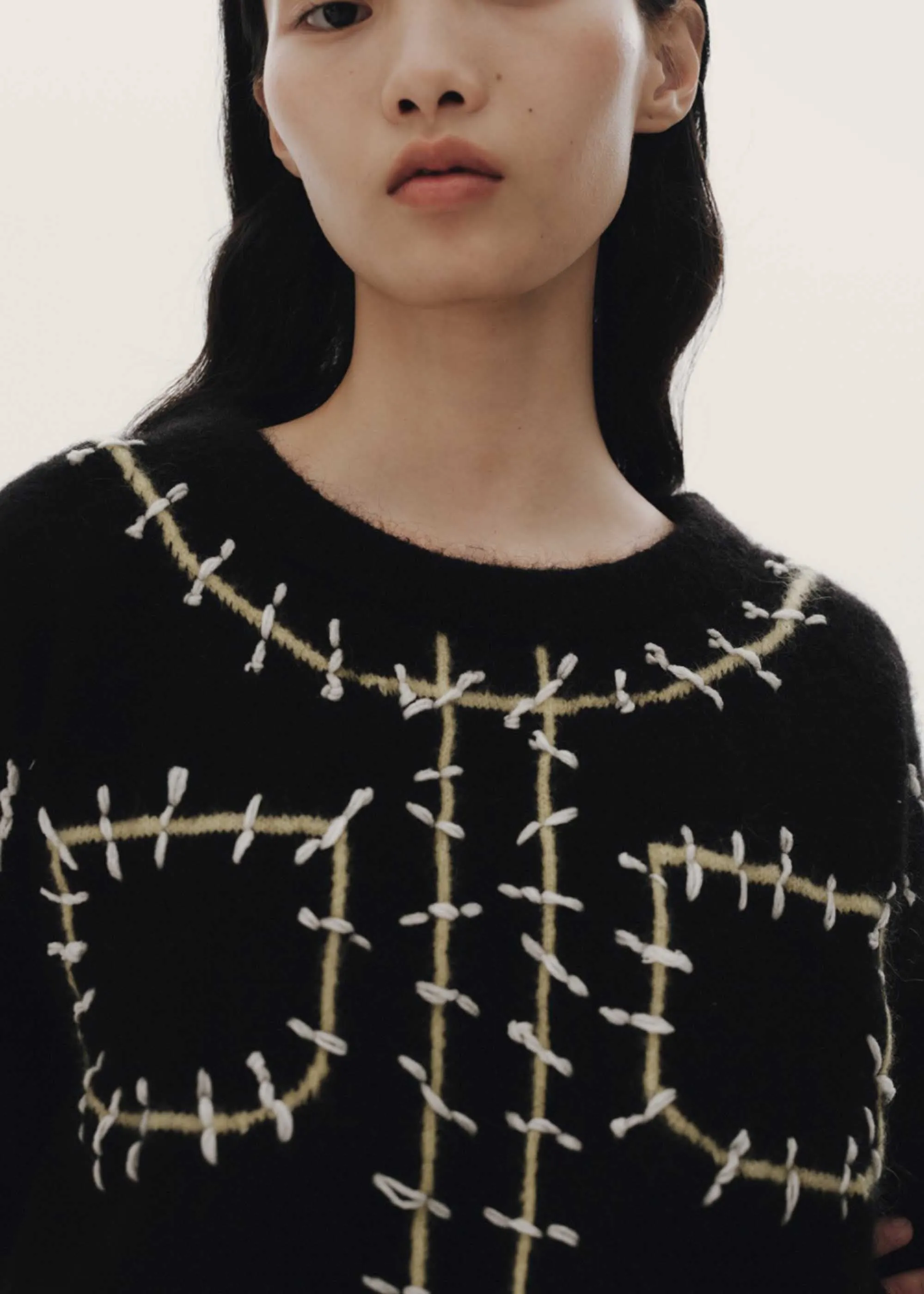 Black Embroidered Faux Sweater