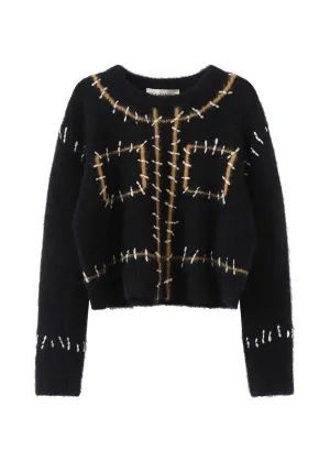 Black Embroidered Faux Sweater