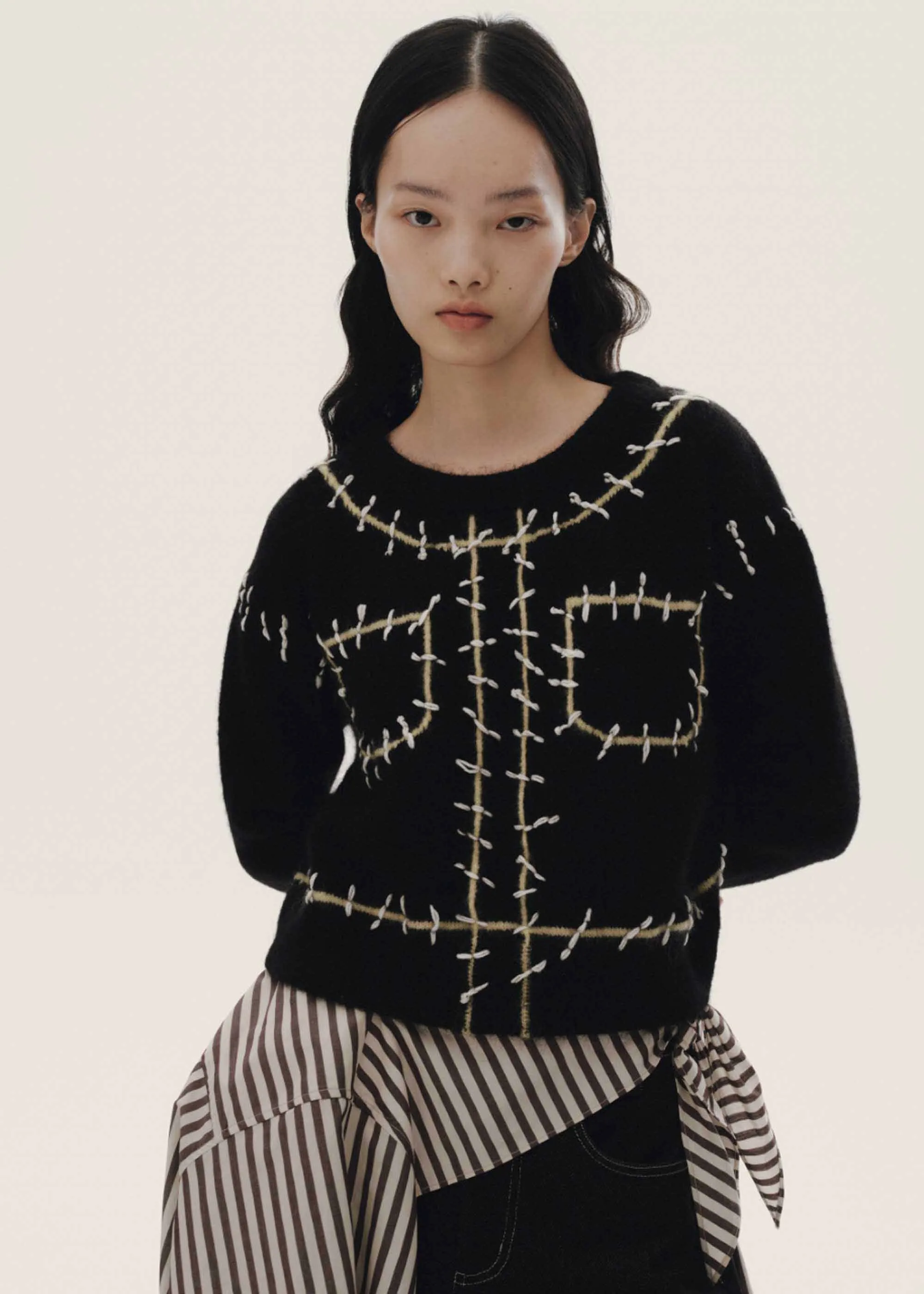 Black Embroidered Faux Sweater