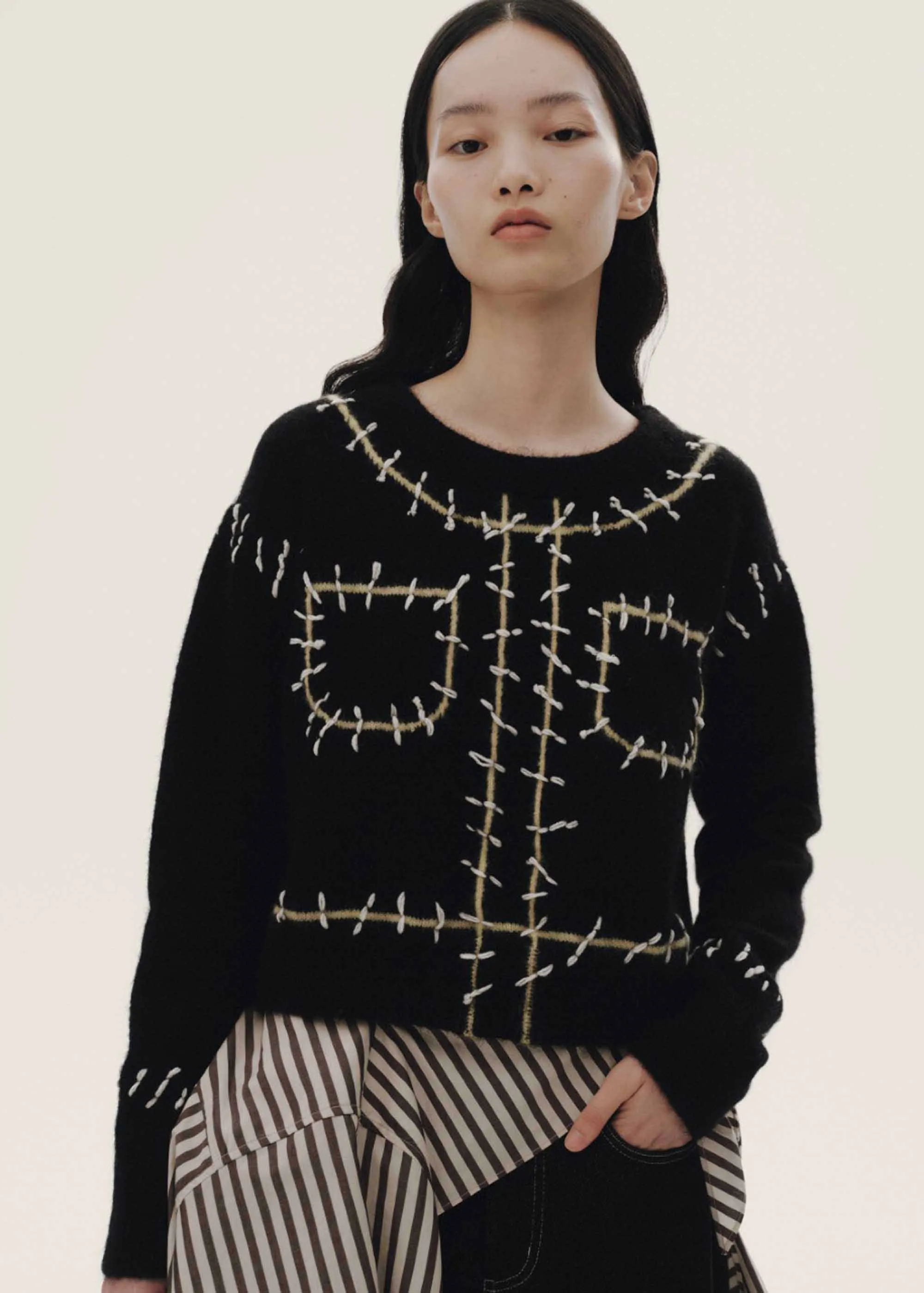 Black Embroidered Faux Sweater