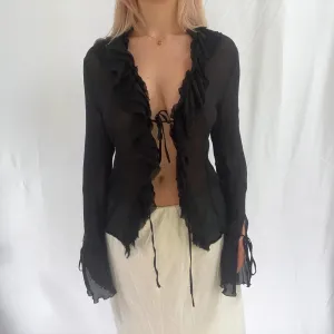 Black Silk Blouse with Ties