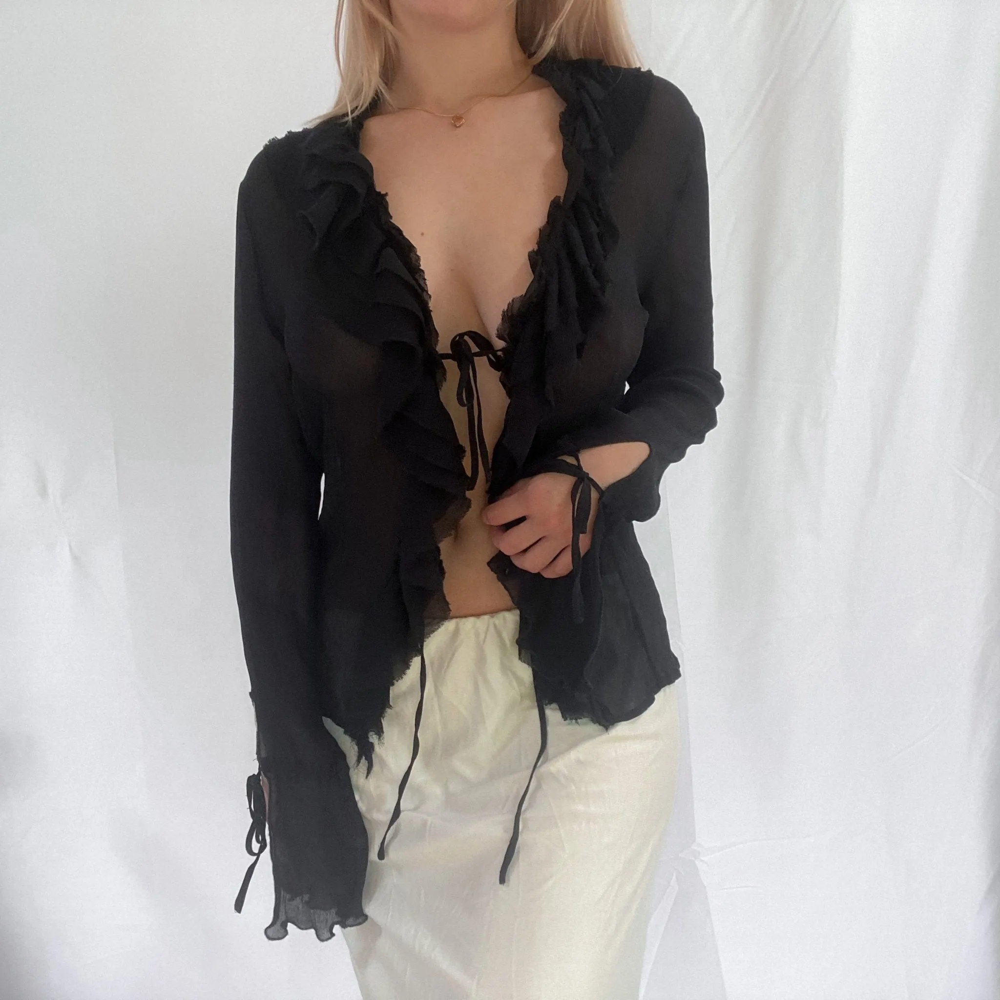 Black Silk Blouse with Ties