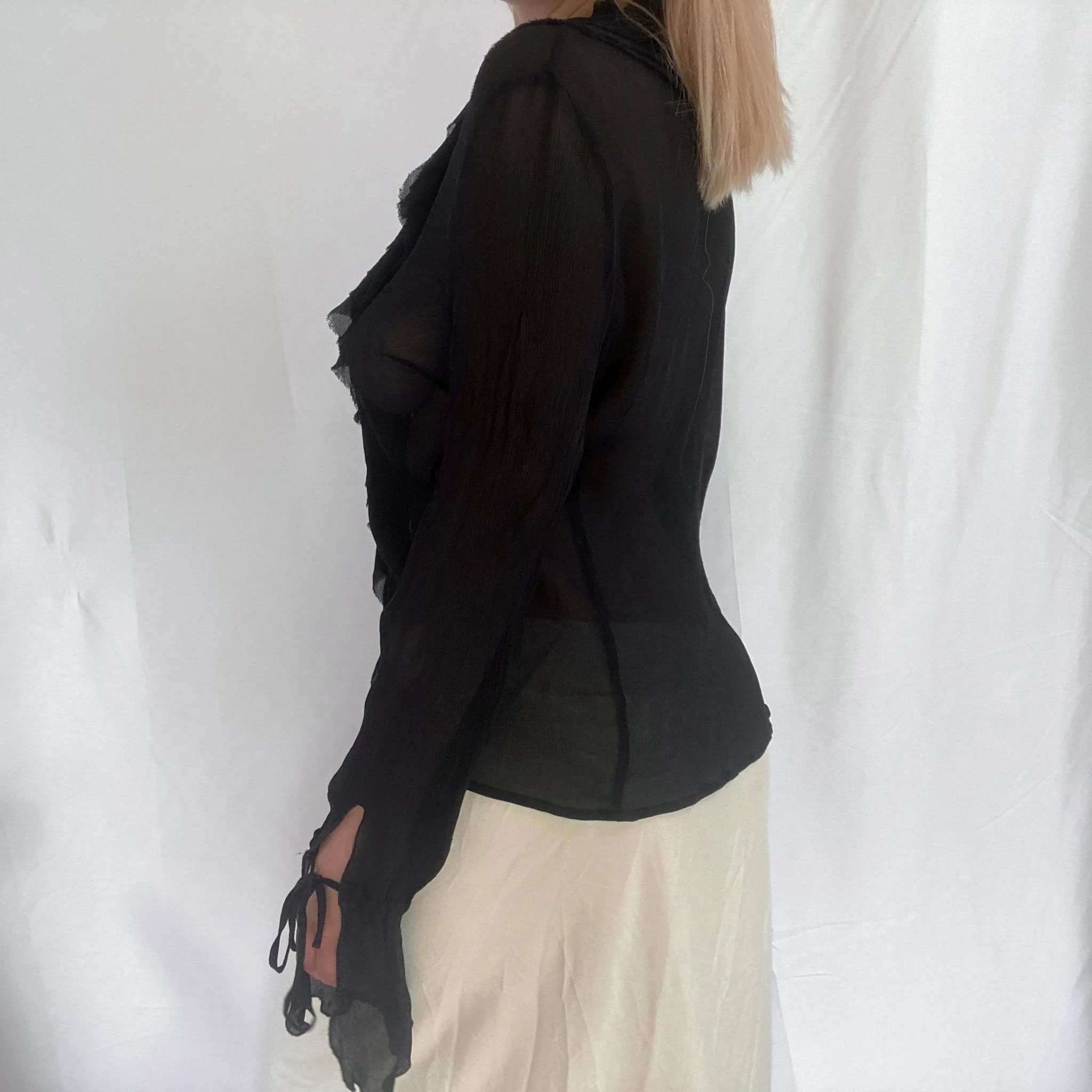 Black Silk Blouse with Ties