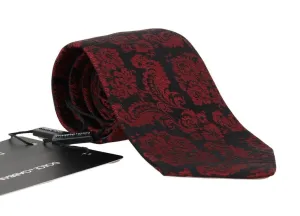 Black Silk Bordeaux Floral Pattern Tie