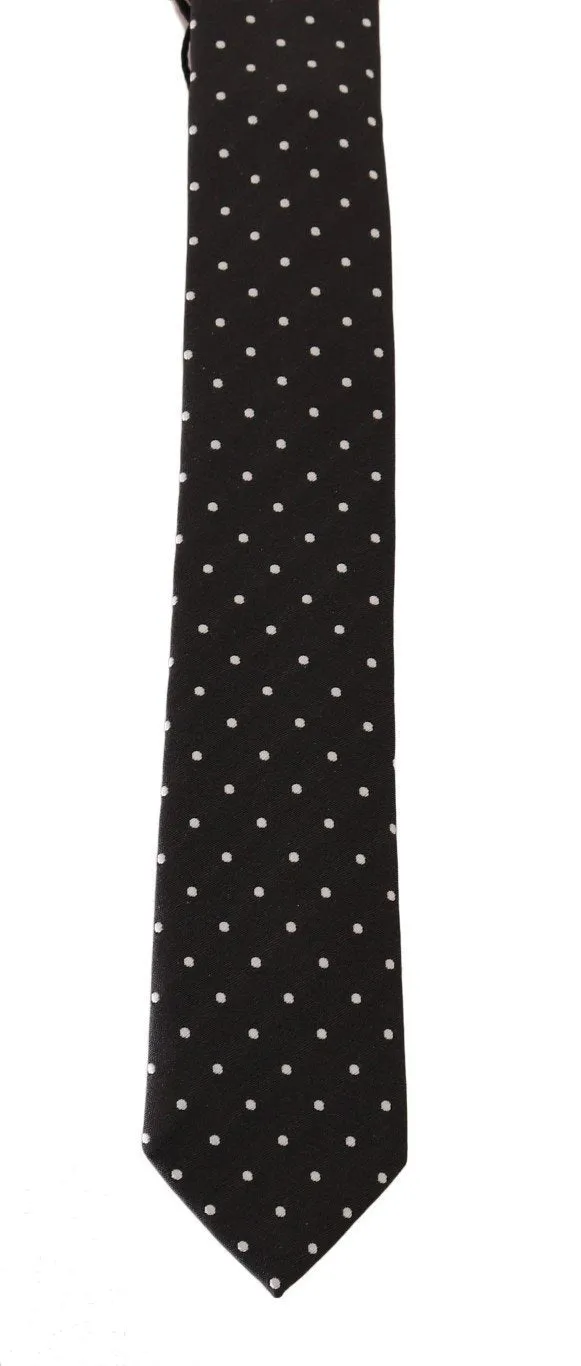 Black Silk White Polka Dot Print Slim Tie