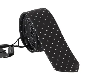 Black Silk White Polka Dot Print Slim Tie