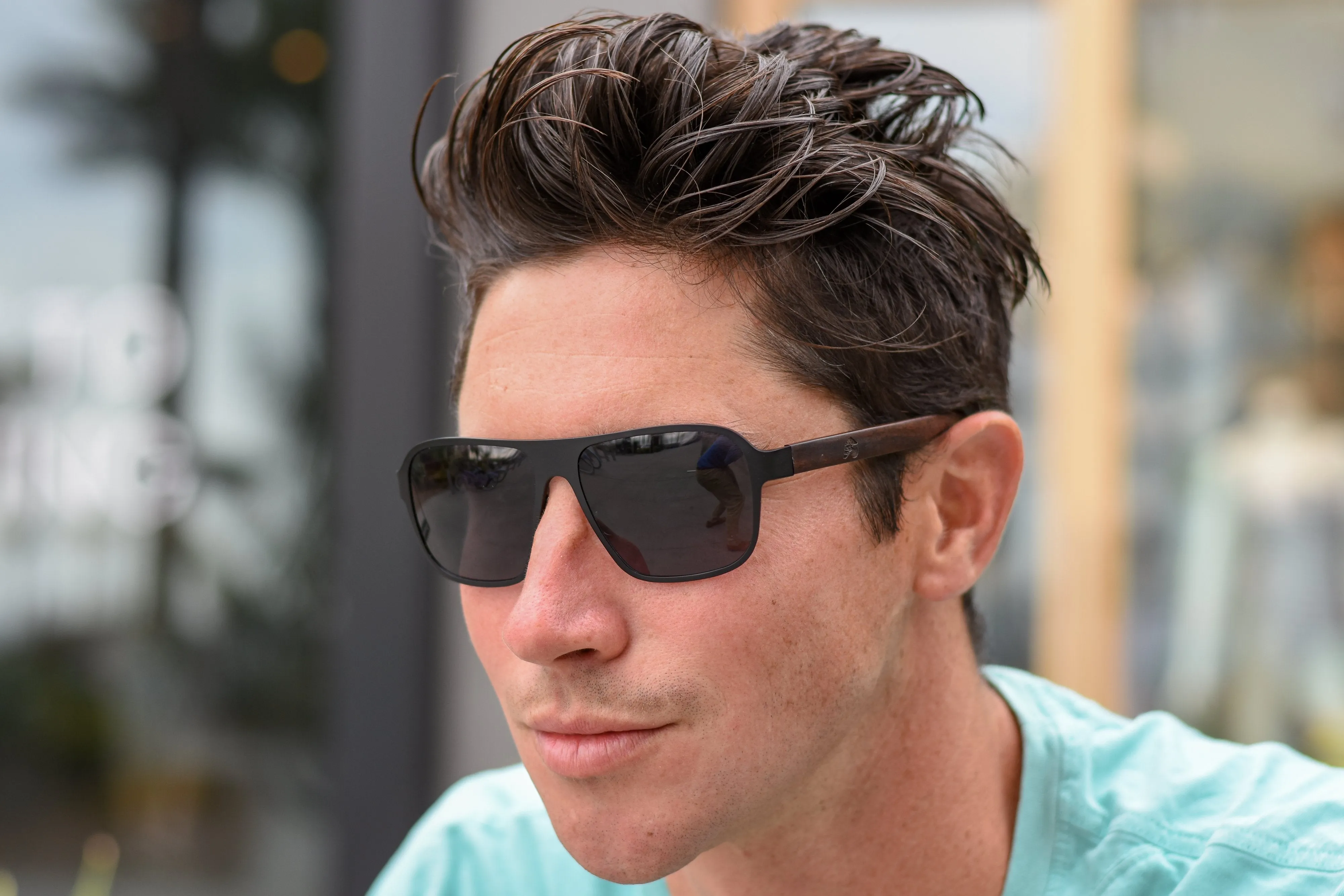 Black Titanium Ebony Wood Aviator Sunglasses - Raptor