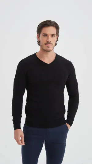 Black V-neck sweater