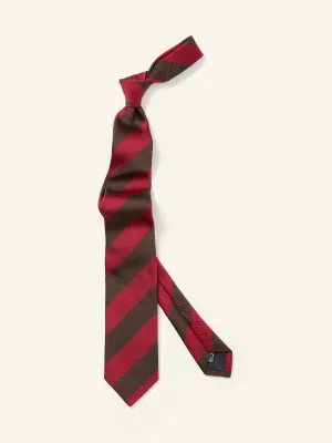 Block Stripe Mogador Silk Tie Red & Brown