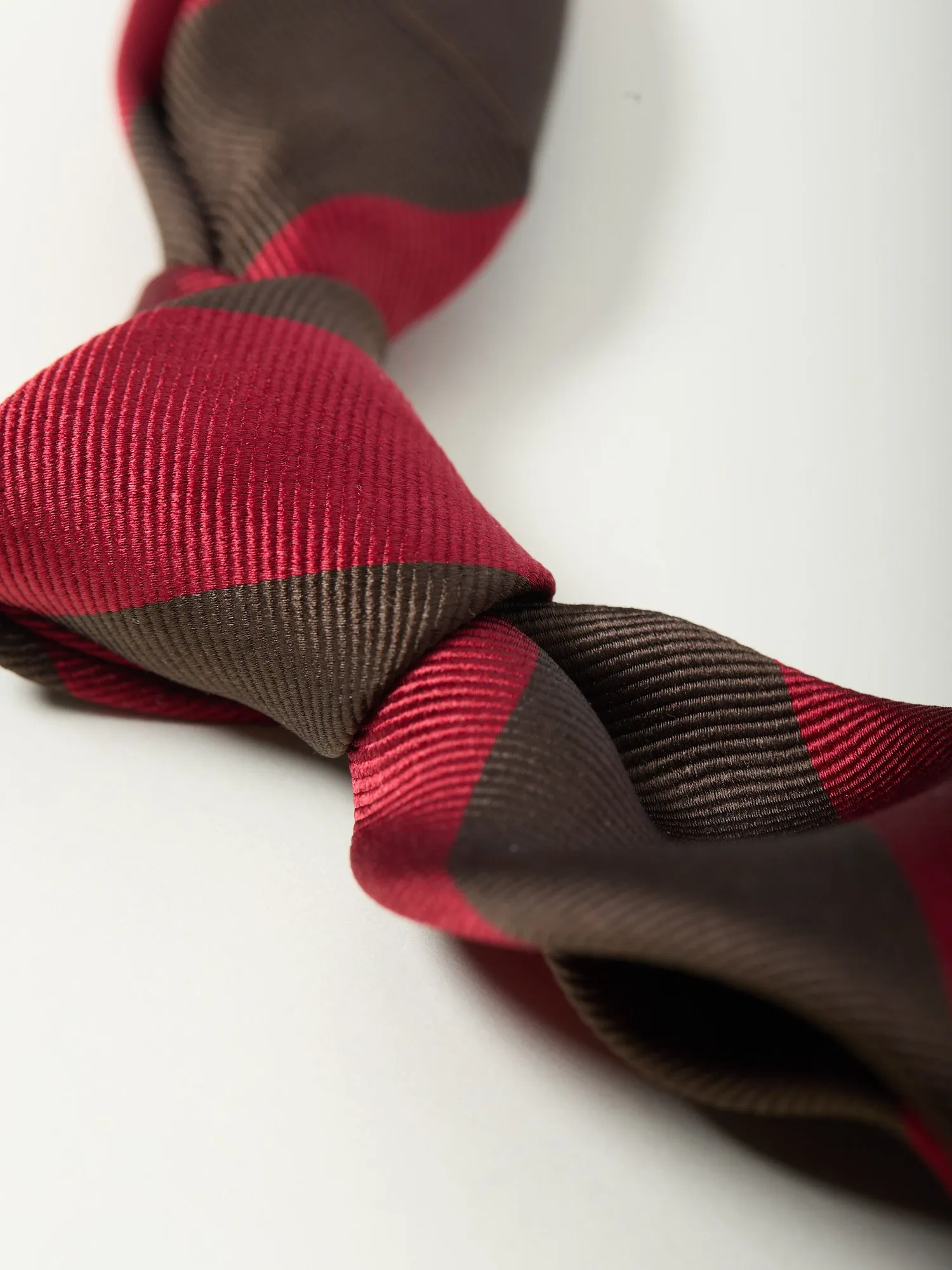 Block Stripe Mogador Silk Tie Red & Brown