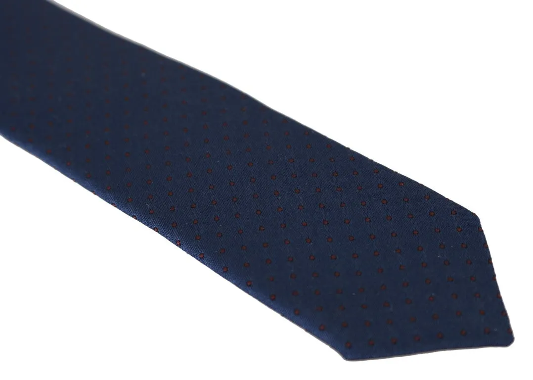 Blue Silk Red Dotted Pattern Slim Tie