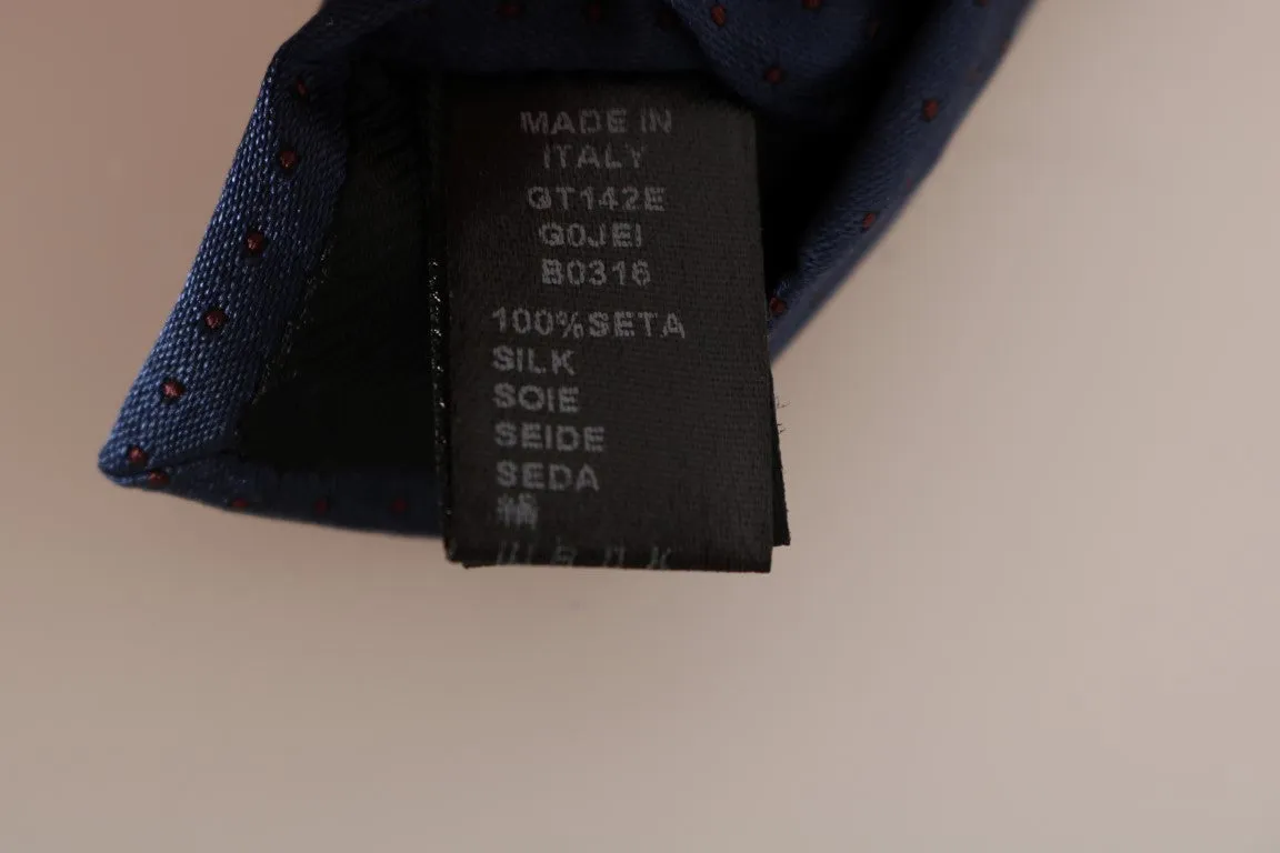 Blue Silk Red Dotted Pattern Slim Tie