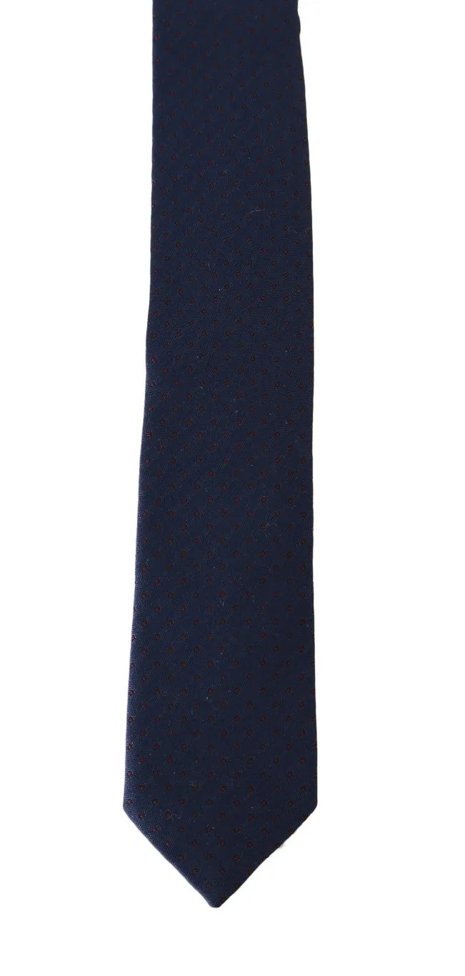 Blue Silk Red Dotted Pattern Slim Tie