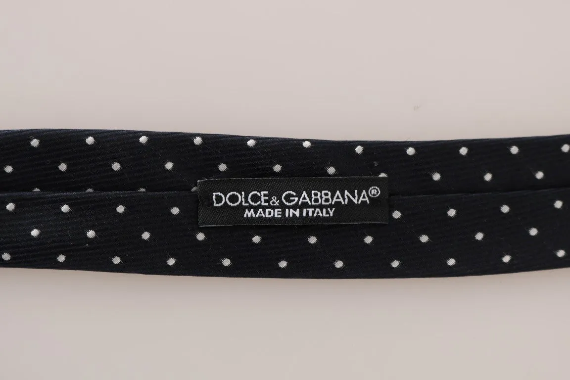 Blue Silk White Polka Dot Print Slim Tie