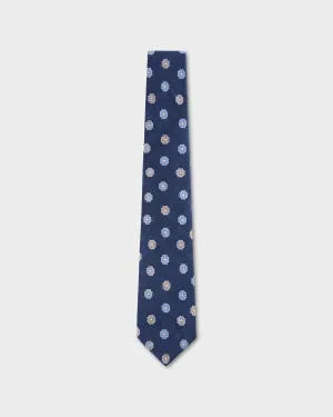 Blue With Beige And Blue Flower Pattern Tie