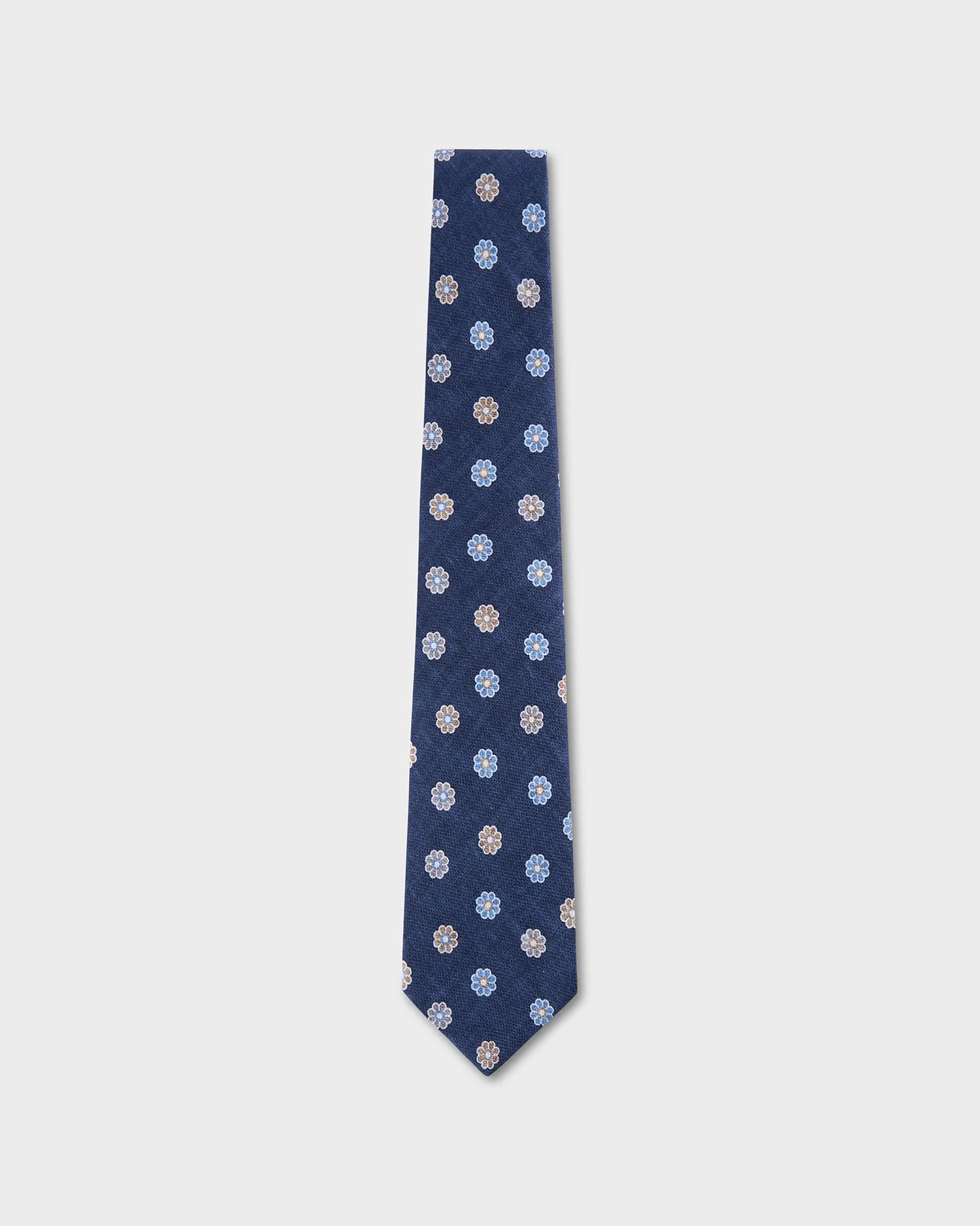 Blue With Beige And Blue Flower Pattern Tie