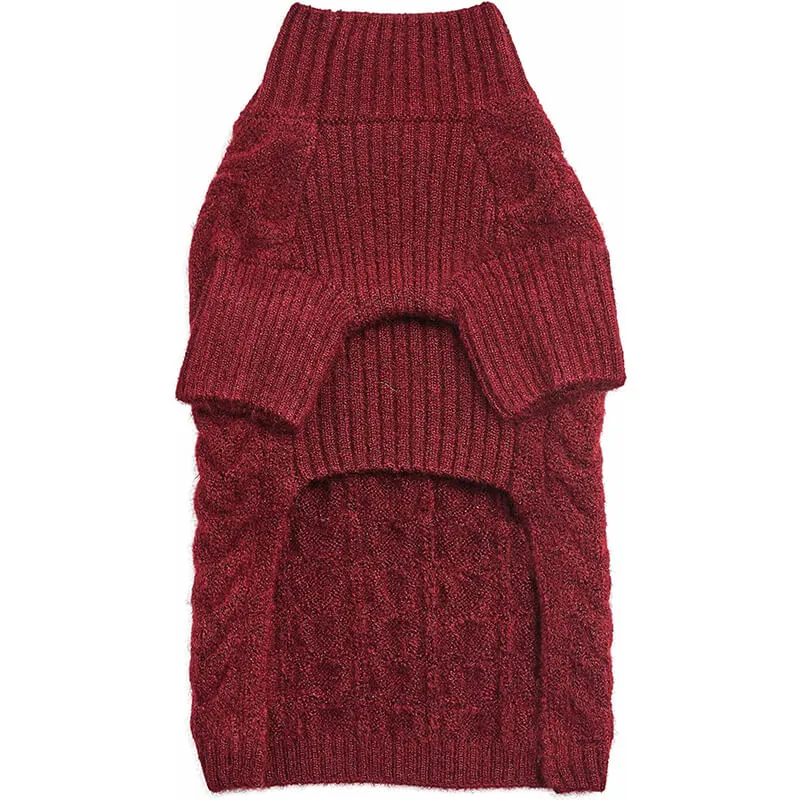 Blueberry Pet Fuzzy Knit Turtle-Neck Sweater Burgundy