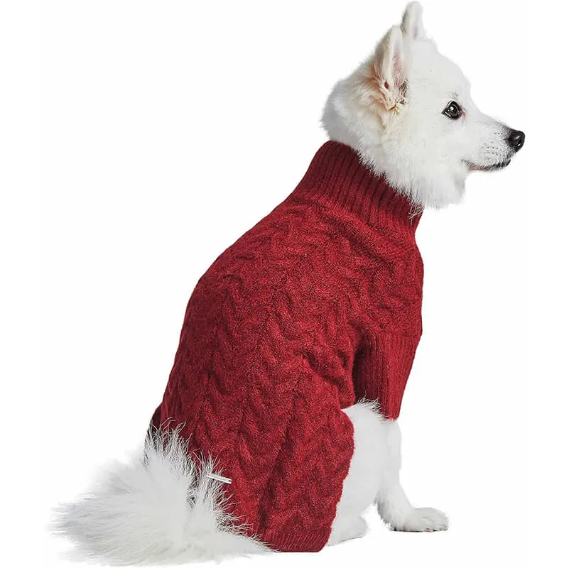 Blueberry Pet Fuzzy Knit Turtle-Neck Sweater Burgundy