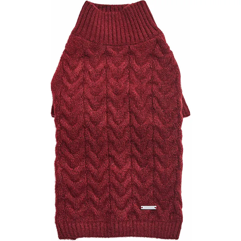 Blueberry Pet Fuzzy Knit Turtle-Neck Sweater Burgundy