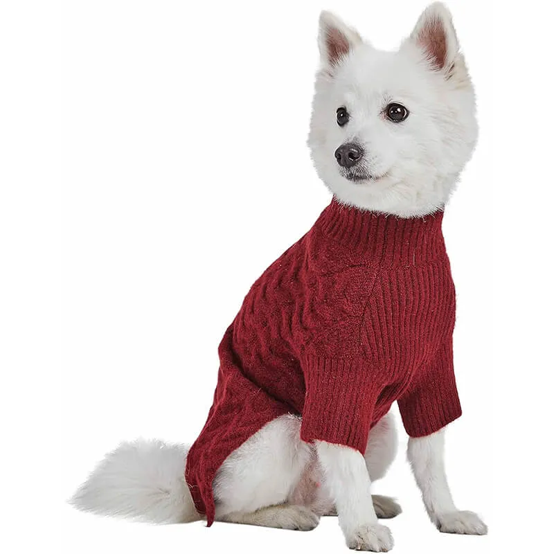 Blueberry Pet Fuzzy Knit Turtle-Neck Sweater Burgundy