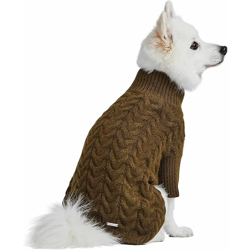 Blueberry Pet Fuzzy Knit Turtle-Neck Sweater Dark Olive