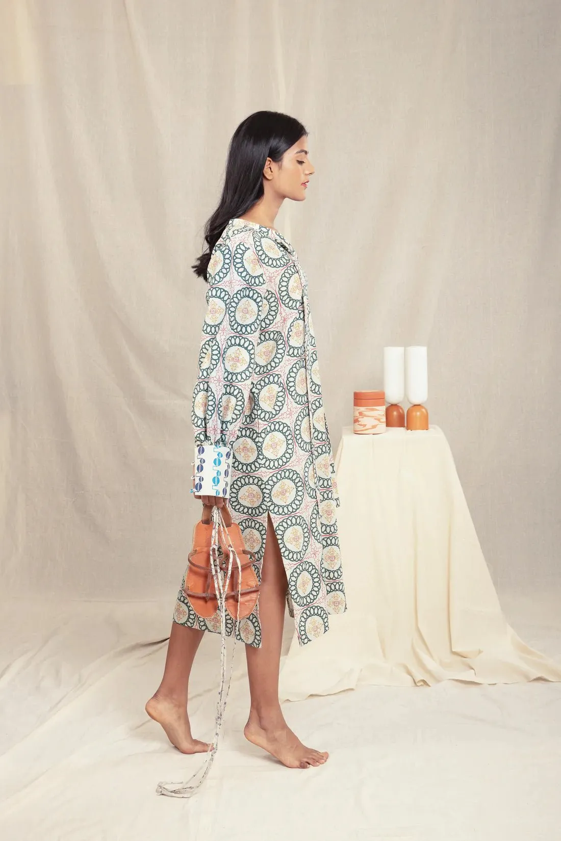 Bohemian Tunic Midi Dress with Handblock Prints