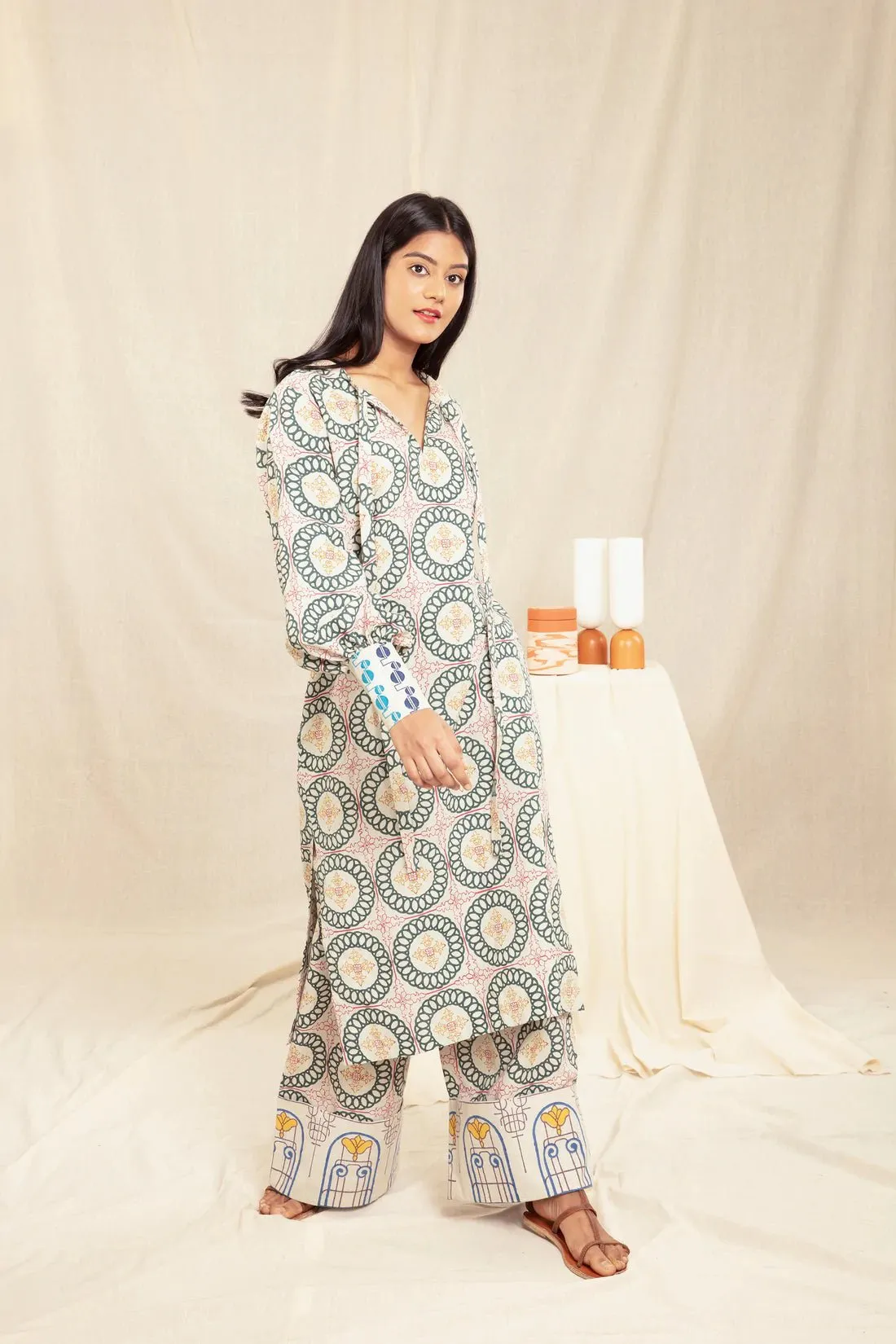 Bohemian Tunic Midi Dress with Handblock Prints