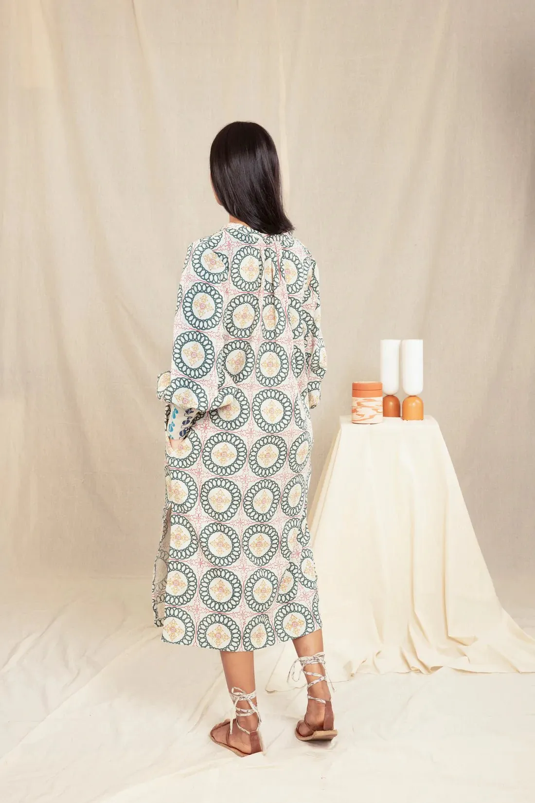 Bohemian Tunic Midi Dress with Handblock Prints