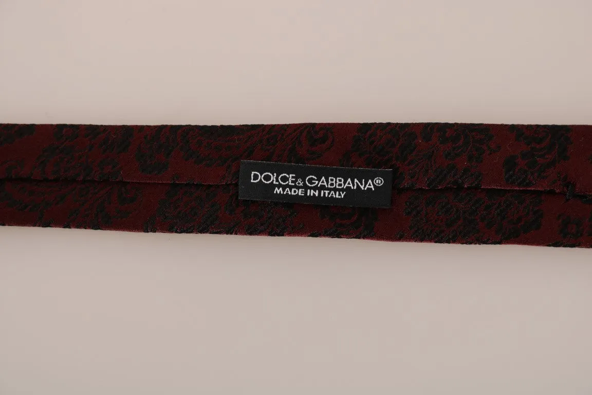 Bordeaux Silk Black Print Slim Tie