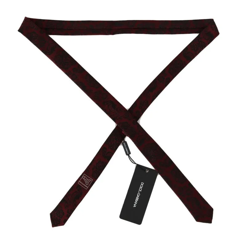 Bordeaux Silk Black Print Slim Tie